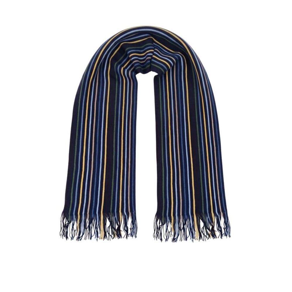 Missoni Blue Yellow Classic Fringe Stripe Wool Scarf